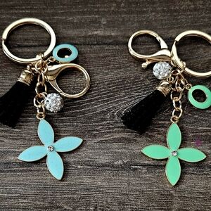Gold and Turquoise Flower Keychain Set